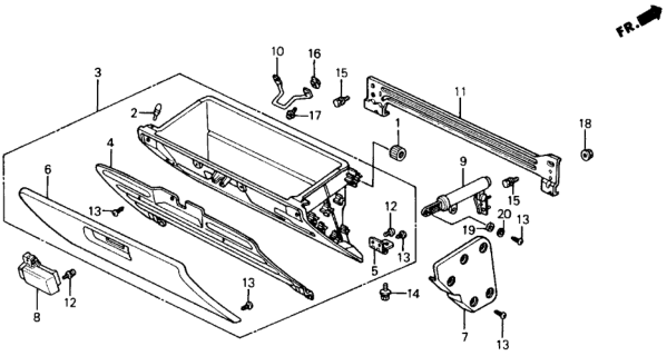 1991 Honda Civic 4 Door EX KA 4AT Glove Box Diagram
