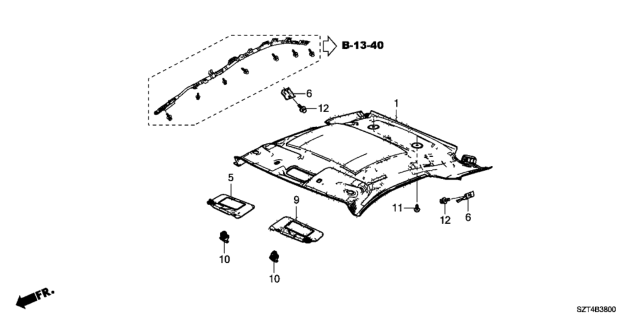 2011 Honda CR-Z Sunvisor Assembly, Driver Side N H643L (Mirror) Diagram for 83280-SZT-A01ZA