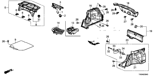 2012 Honda Civic Lining Assy., R. Trunk Side *NH554L* (STONE GRAY) Diagram for 84601-TR0-A01ZA