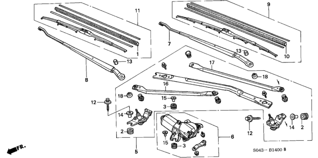 1997 Honda Civic Front Windshield Wiper Diagram 1