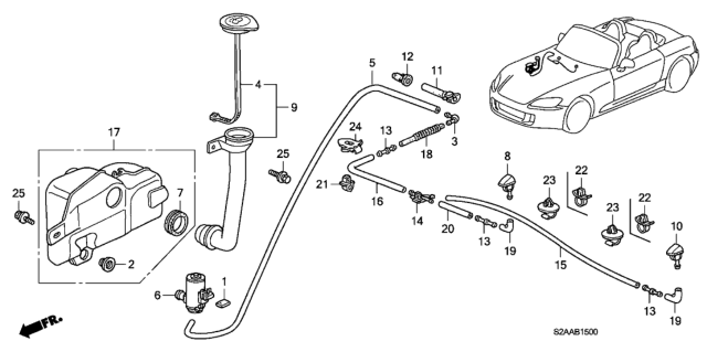 2008 Honda S2000 2 Door CR (WITH AC) KA 6MT Windshield Washer Diagram