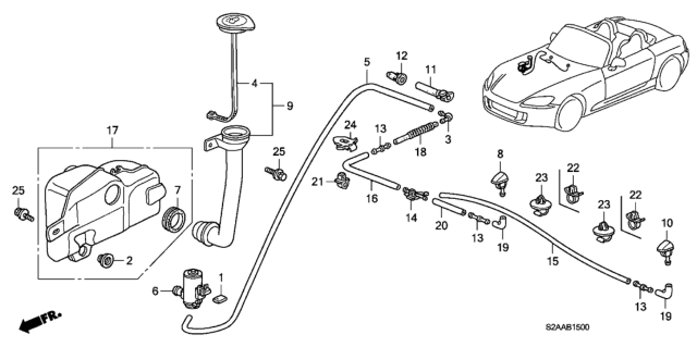 2008 Honda S2000 Nozzle Assembly, Passenger Side Windshield Washer (Apex Blue Pearl) Diagram for 76810-S2A-A03ZR