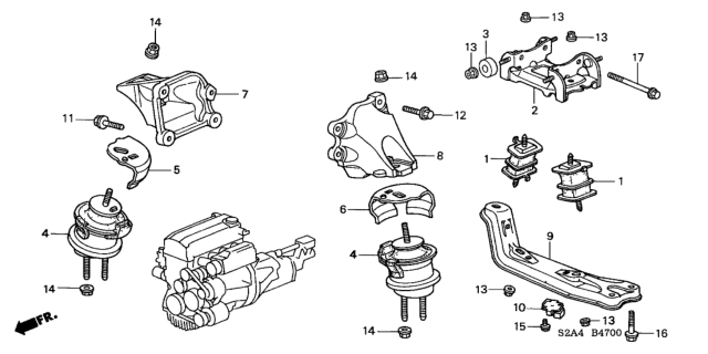 2002 Honda S2000 Bracket, R. FR. Engine Mounting Diagram for 50824-S2A-000
