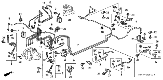 2000 Honda Accord Clip, Brake Pipe Diagram for 46396-S84-A01