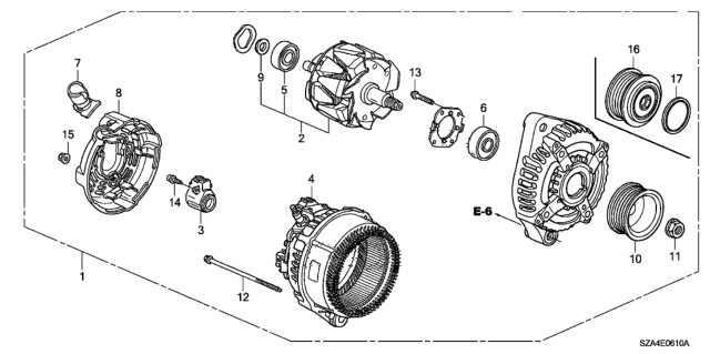 2010 Honda Pilot Alternator, Core Id (104210-5920 9764219-592) (Reman) (Denso) Diagram for 06311-RGW-505RM