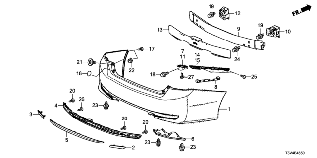 2014 Honda Accord Extension, R. RR. Bumper Diagram for 71550-T3V-A00ZZ