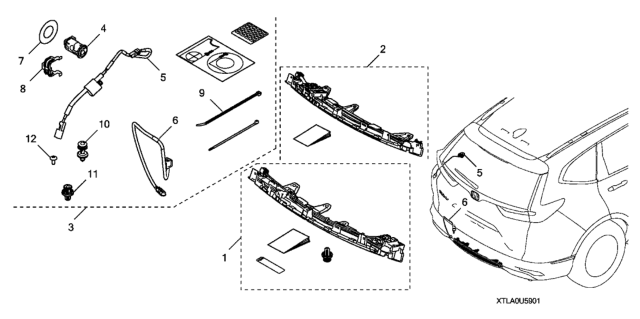 2021 Honda CR-V Hybrid Hands-Free Power Tailgate Sensor & Attachment Diagram