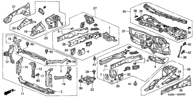 2003 Honda Civic Frame Set, Front Bulkhead (Upper) Diagram for 04602-S5B-A02ZZ