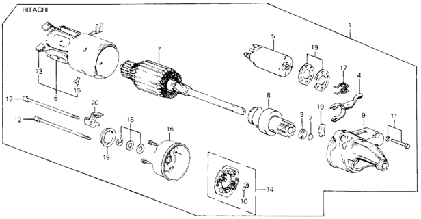 1990 Honda Civic Starter Motor (Hitachi) Diagram