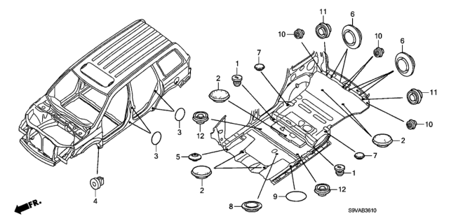 2008 Honda Pilot 5 Door LX-VP (2WD) KA 5AT Grommet (Front) Diagram