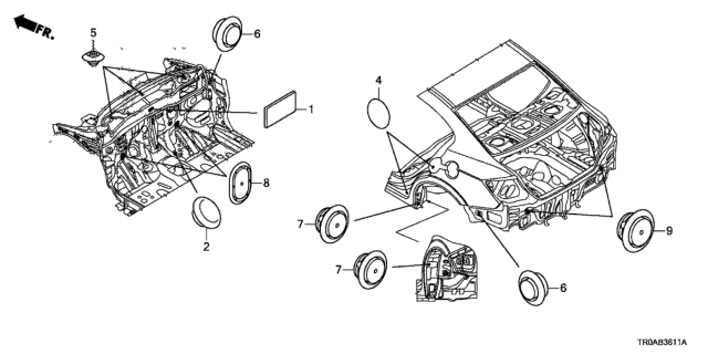 2013 Honda Civic 4 Door LX KA 5MT Grommet (Rear) Diagram