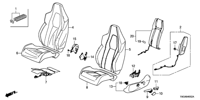 2018 Honda Civic 2 Door SI KA 6MT Front Seat (Driver Side) Diagram