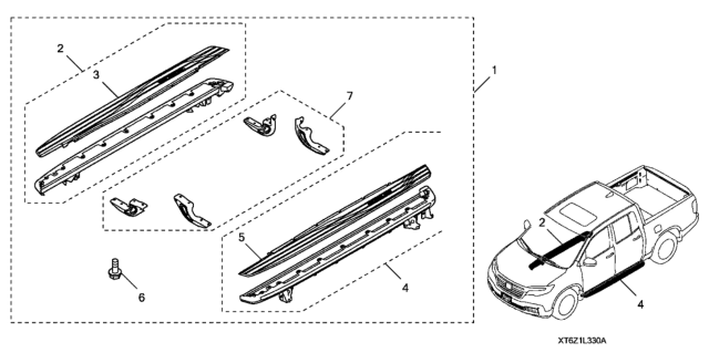 2019 Honda Ridgeline 4 Door RTL (-E) KA 6AT Running Board (Chrome) Diagram