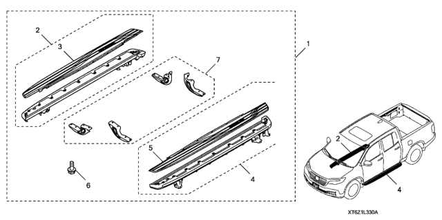 2020 Honda Ridgeline Running Board, R Chrome Diagram for 08L33-T6Z-100A1