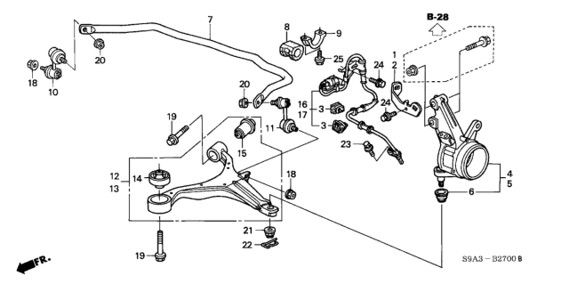 2002 Honda CR-V Arm, Left Front (Lower) Diagram for 51360-S9A-A02