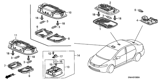 2008 Honda Civic Switch Assy., Sunroof & Map Light *YR327L* (PEARL IVORY) Diagram for 35830-SNA-A91ZB