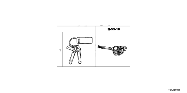 2019 Honda Civic 4 Door SI KA 6MT Key Cylinder Set (Smart) Diagram