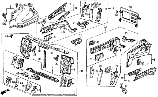 1986 Honda CRX Bulkhead, Front Diagram for 60810-SB2-712ZZ