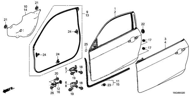 2017 Honda Civic Seal, L. FR. Door Hole Diagram for 72361-TBG-A11
