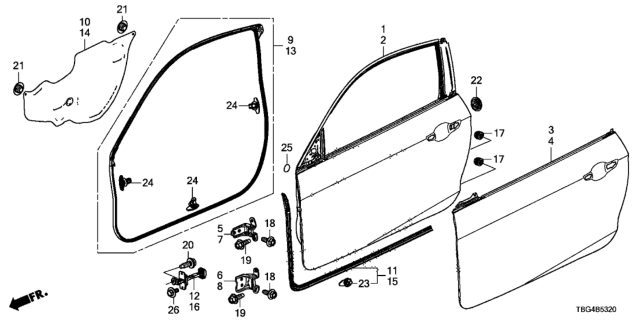 2017 Honda Civic Skin,L FR Door Diagram for 67151-TBG-A00ZZ