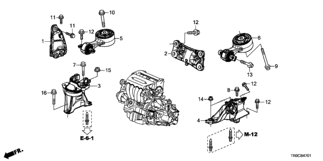 2014 Honda Civic 4 Door SI (HPT) KA 6MT Engine Mounts (2.4L) Diagram