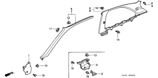 1998 Honda Civic Garnish Assy., R. FR. Pillar *NH220L* (CLEAR GRAY) Diagram for 84101-S03-000ZA