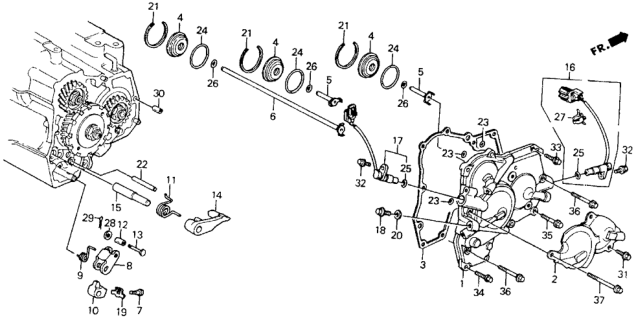 1992 Honda Accord AT Right Side Cover Diagram