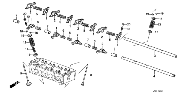 1986 Honda Accord Shaft B, Valve Rocker Arm Diagram for 14636-PC7-010