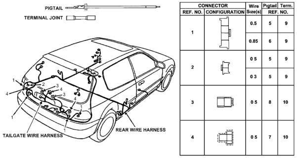 1994 Honda Civic Electrical Connector (Rear) Diagram