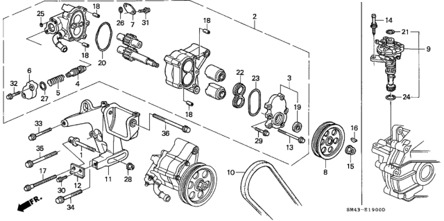 1993 Honda Accord 4 Door EX KA 5MT P.S. Pump Diagram