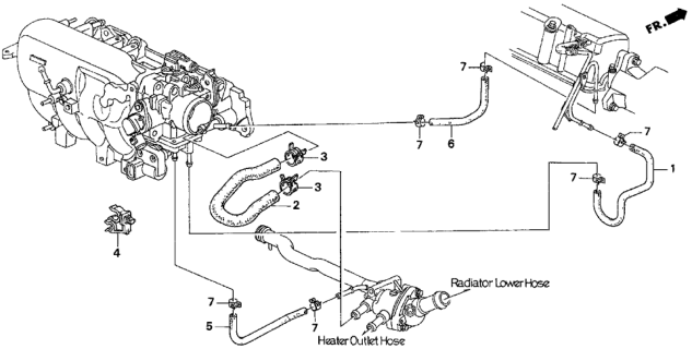 1996 Honda Del Sol 2 Door SI KA 4AT Water Hose Diagram