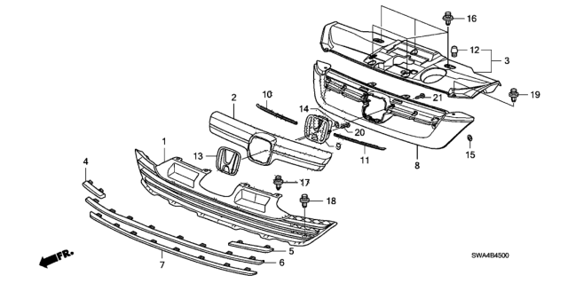 2008 Honda CR-V Base, Front Grille (Lower) Diagram for 71121-SWA-003