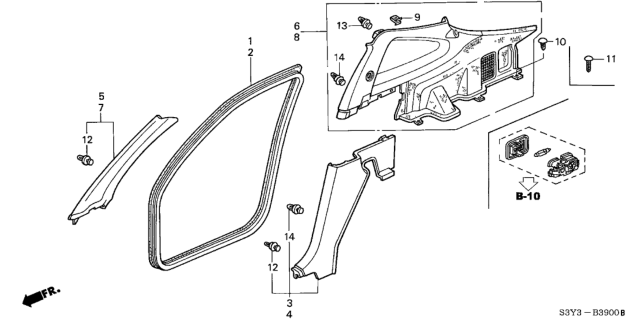 2002 Honda Insight Garnish Assy., L. Quarter Pillar *NH220L* (CLEAR GRAY) Diagram for 84180-S3Y-003ZA