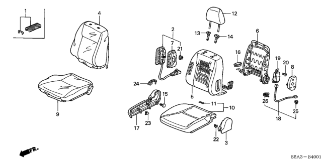 2002 Honda Civic 4 Door LX KA 5MT Front Seat (Passenger Side) Diagram
