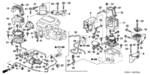 2005 Honda Accord Engine Mounts (V6) Diagram