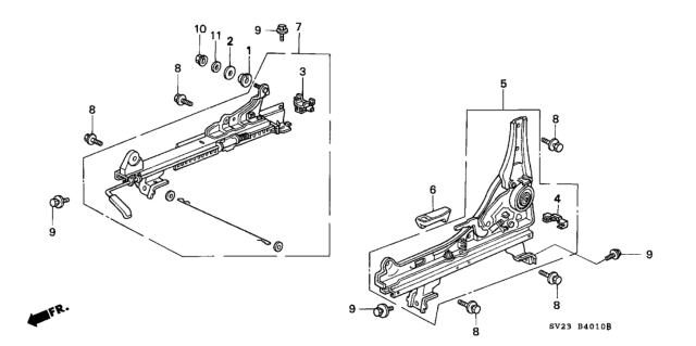 1995 Honda Accord 2 Door LX KL 4AT Front Seat Components Diagram 1