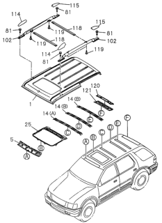 1999 Honda Passport 4 Door 2EX KL 4AT Roof Panel (Sunroof) Diagram