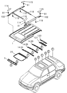 1999 Honda Passport Panel, Roof Diagram for 8-97123-585-5