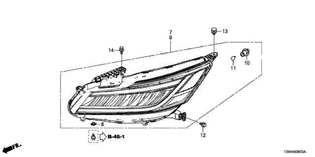 2017 Honda Accord Hybrid Headlight Assy., R. Diagram for 33100-T2A-A42