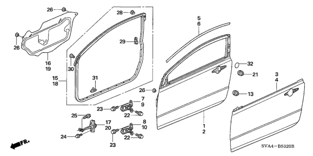 2009 Honda Civic Hinge, Left Front Door (Upper) Diagram for 67450-S5P-A01ZZ