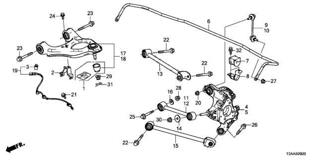 2017 Honda Accord Spring, Stabilizer Rear 1 Diagram for 52300-T2G-A52