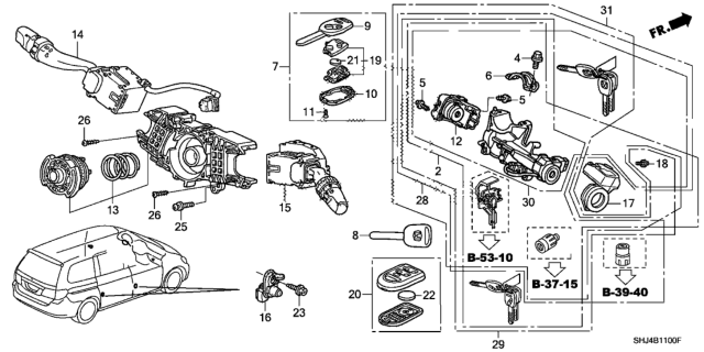 2006 Honda Odyssey Sensor Assembly, Steering & Body Switch Diagram for 35251-SHJ-A61