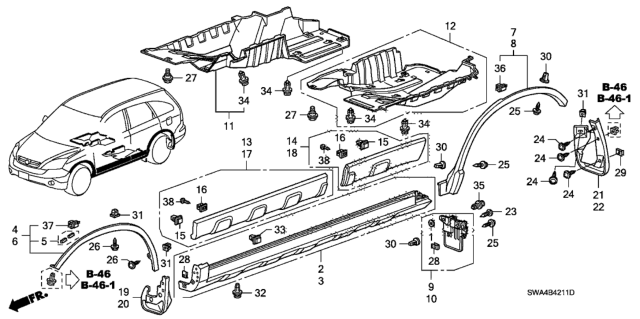 2011 Honda CR-V Clip, FR. Wheel Arch Garnish Diagram for 91513-SMG-E11