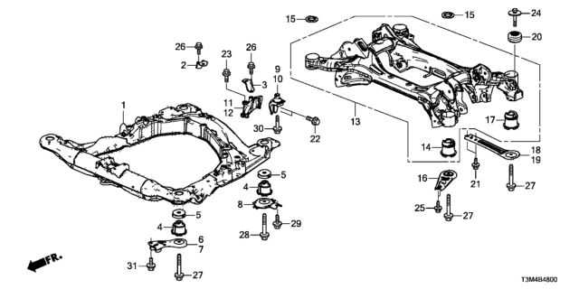 2017 Honda Accord Sub-Frame, Front Diagram for 50200-T2F-A02