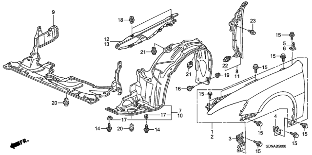 2007 Honda Accord 2 Door LXV6 KA 5AT Front Fenders Diagram