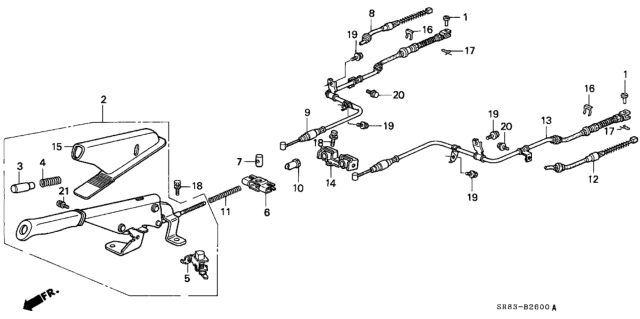 1994 Honda Civic Lever Assy., Parking Brake *NH167L* (GRAPHITE BLACK) Diagram for 47105-SR1-A01ZE