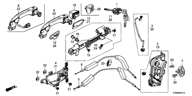 2019 Honda Insight Cylinder, Driver Side Door Diagram for 04921-TXM-A01