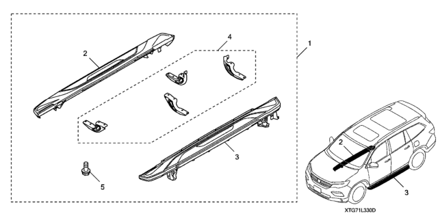 2020 Honda Pilot 5 Door EX (AWD/SENSING) KA 6AT Running Boards (Black) Diagram