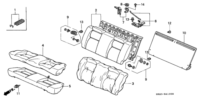 1993 Honda Civic Cover, Rear Seat Cushion Trim (Graphite Black) Diagram for 82131-SR8-A01ZA