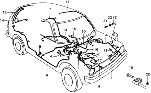 1976 Honda Civic Wire Assy., Interior Diagram for 32155-634-000